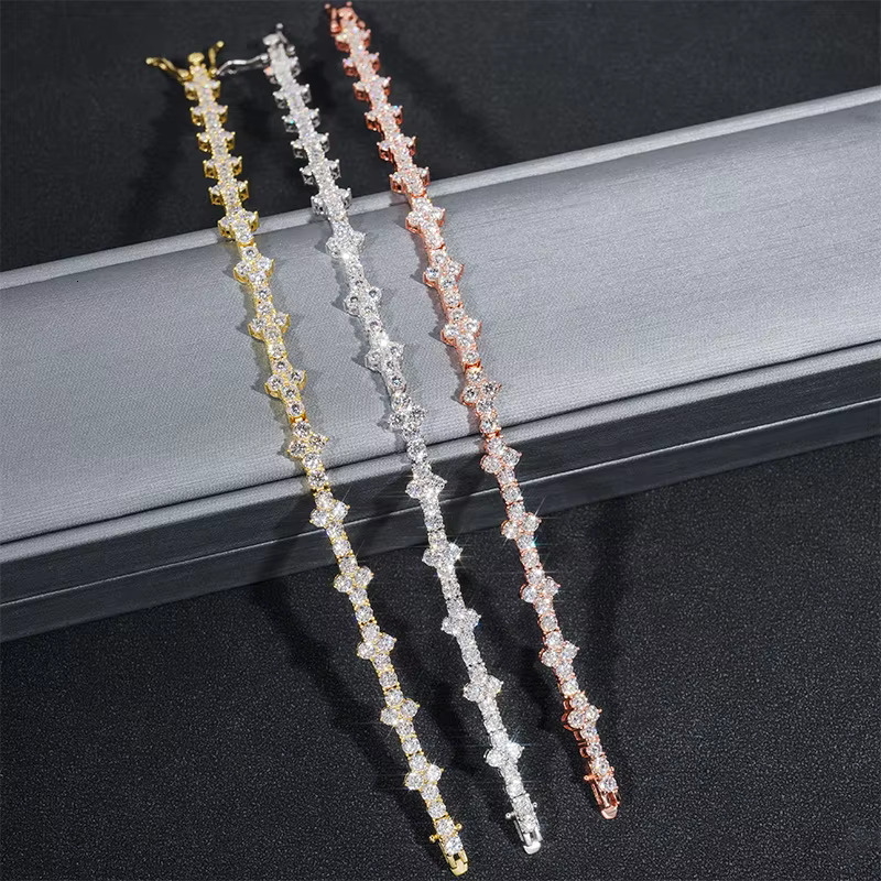 Fashion Jewelry Solid S925 Gold Plated 3mm Cross Hip Hop Jewelry Necklace VVS D Color Moissanite Diamond Tennis Chain