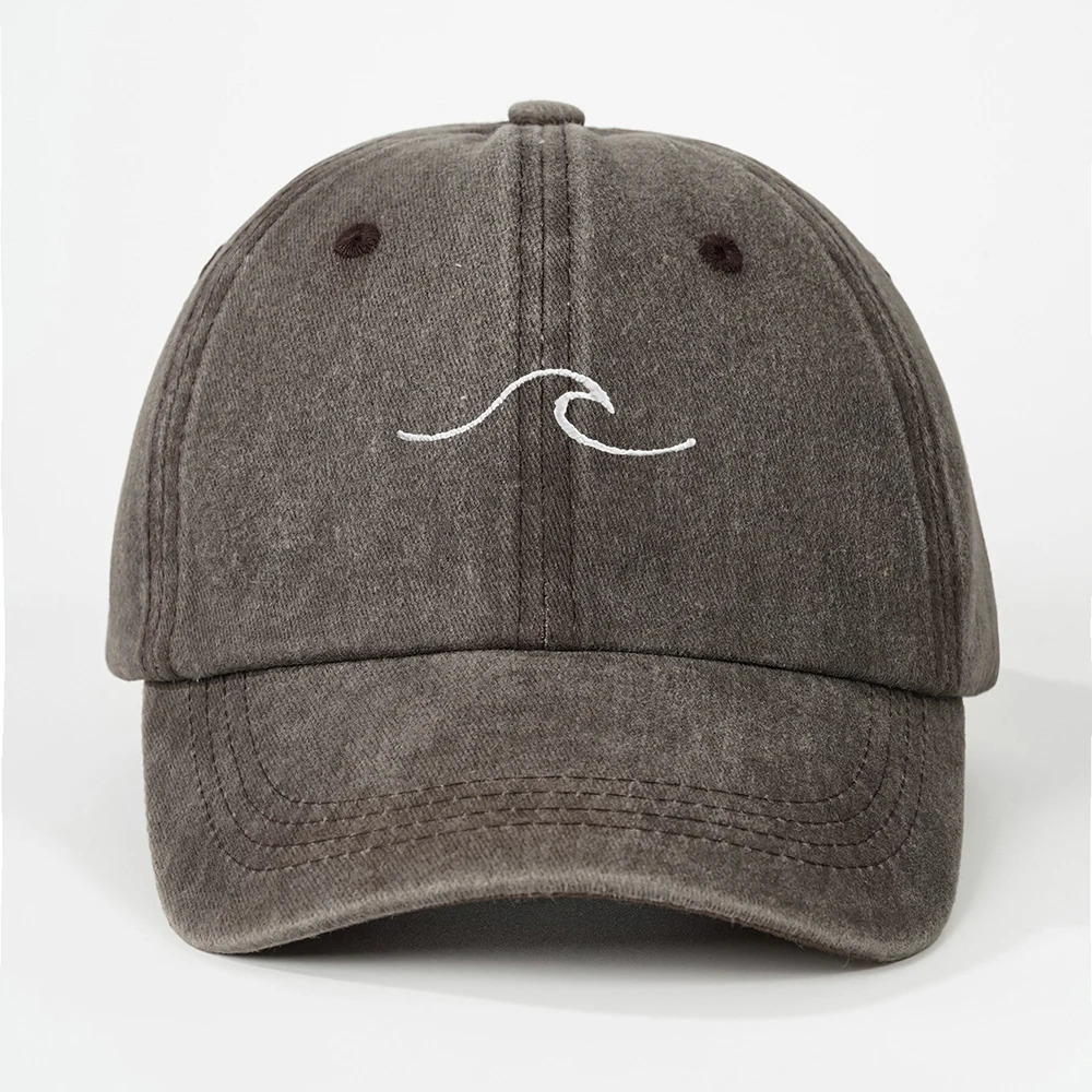 1Pcs Neutral and Fashionable Wave Pattern Embroidered Baseball Cap Retro Washed Duckbill Suitable For Outdoor Sports 250311