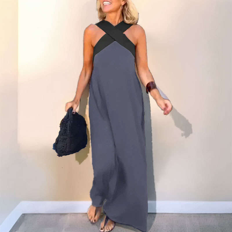 2025 Spring New Women's Fashion Off Shoulder Dopamine Style Elegant Hanging Neck Dress KLMY