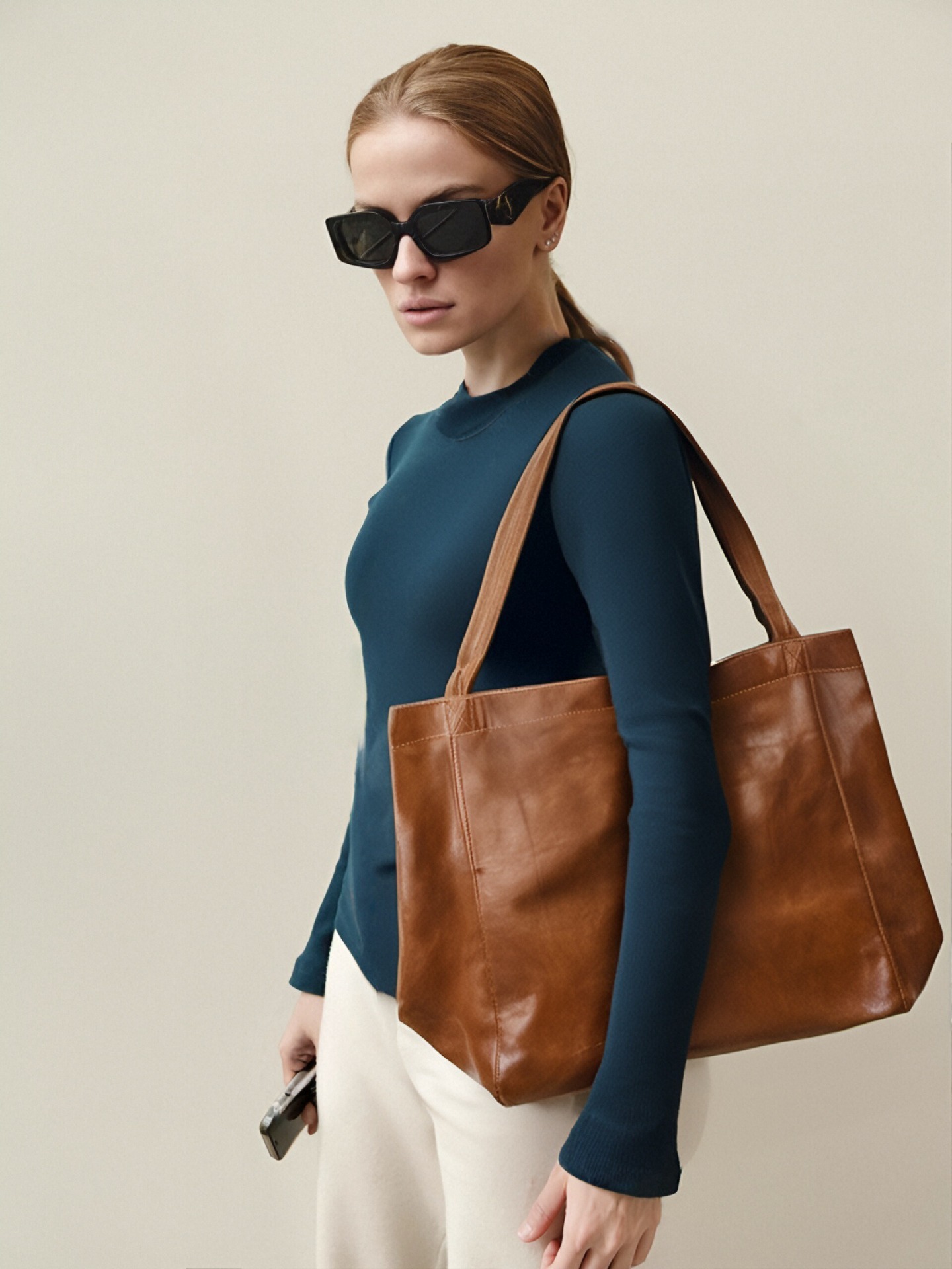 Pocket Womens Soft Leather Handheld Single Shoulder Oil Wax Leather Large Capacity Fashion New Tote Bag 240919