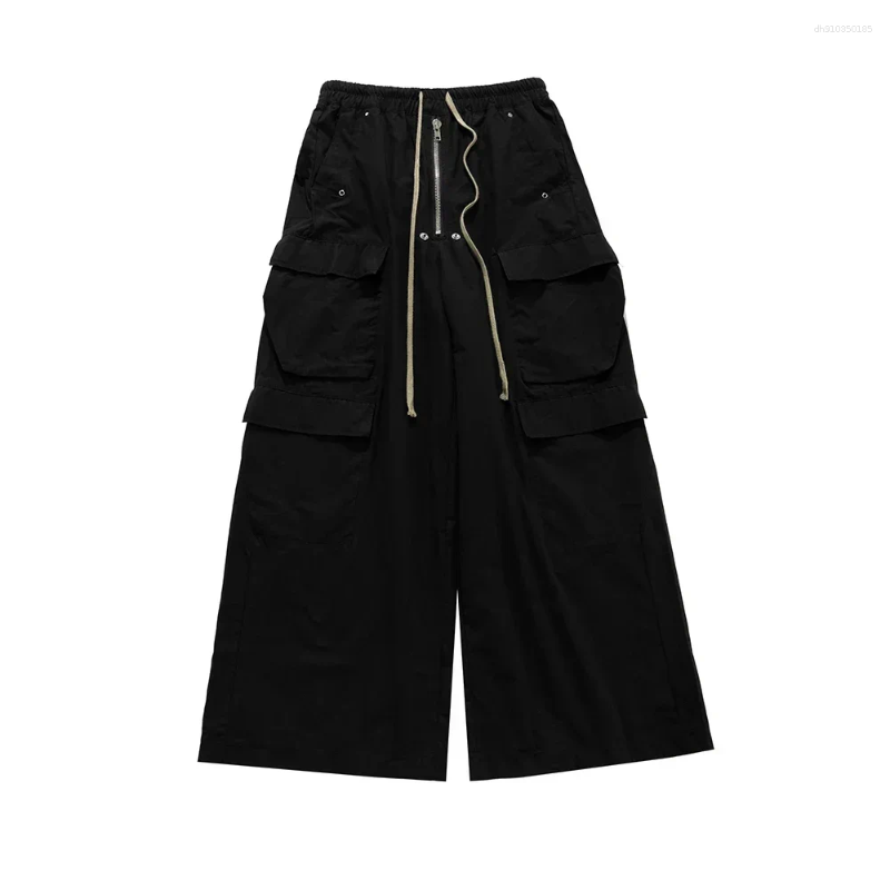 Men's Pants Unisex Straight Baggy Casual Overalls Streetwear Loose Style Wide Leg Drawstring Black Cargo Oversized Trousers