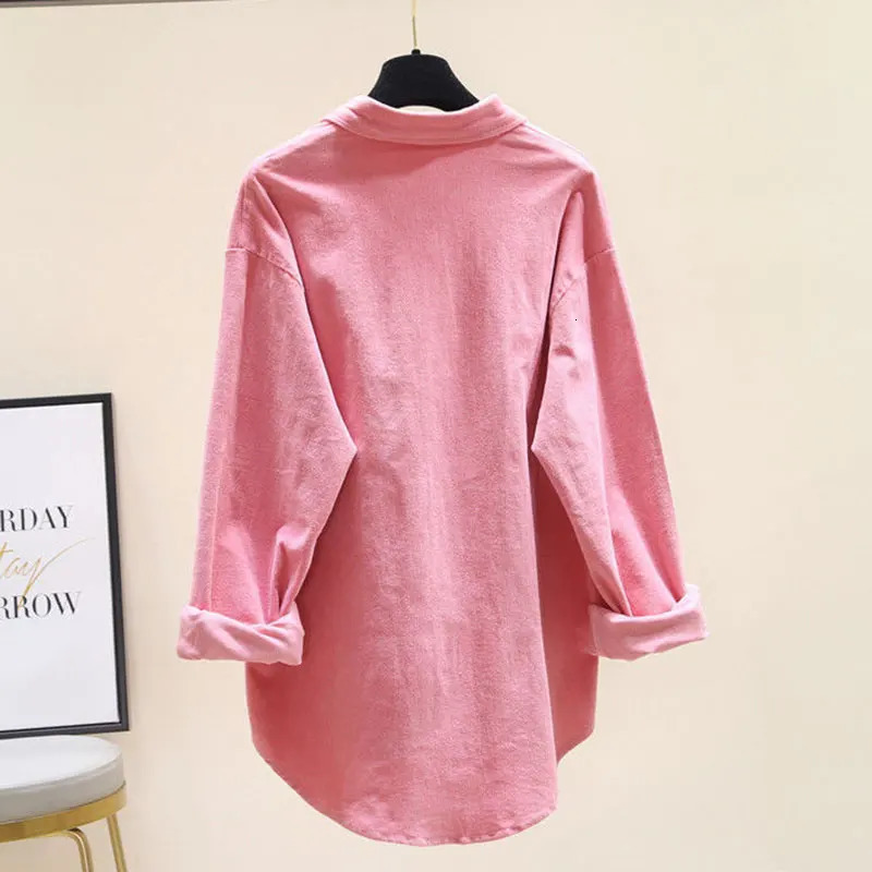 Pink Corduroy Cotton PoloNeck Single Breasted Long Sleeve Womens Blouse Shirt Casual Female Clothing Tops Fashion Autumn 250310