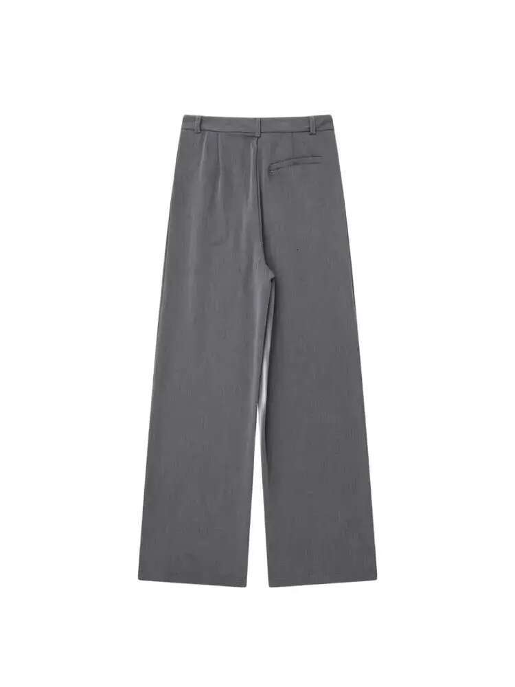 Women Fashion With Darts Front Pockets Wide Leg Pants Vintage High Waist Zipper Fly Female Trousers Mujer