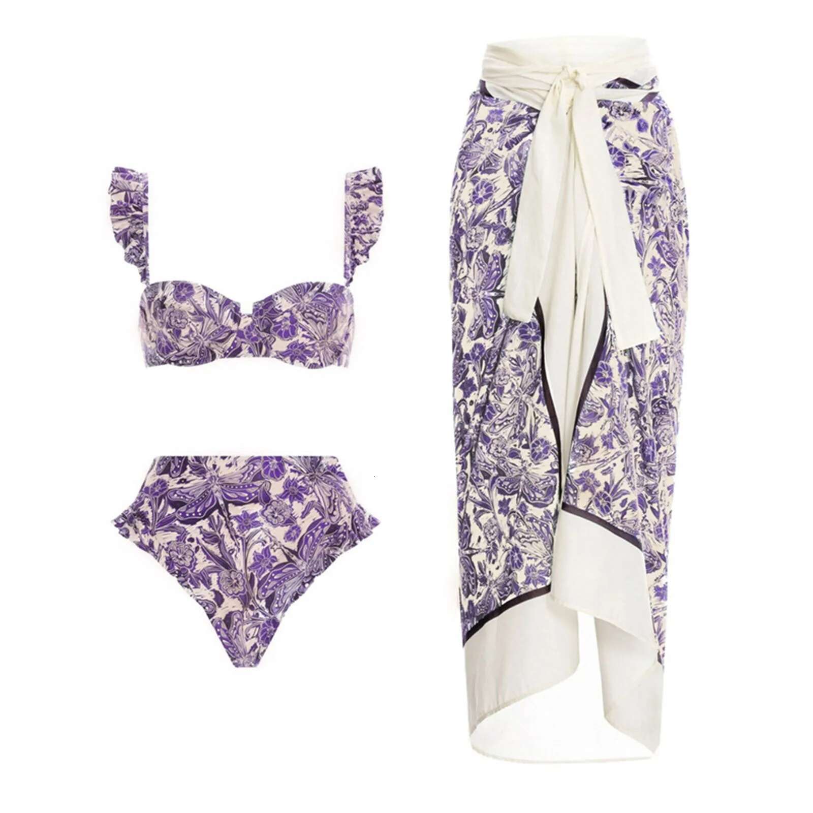 Female Bathing Suit Beach Wear Women Bikini Sexy High Waisted Skirt Split Swimsuit Three Piece Set Summer Swimwear