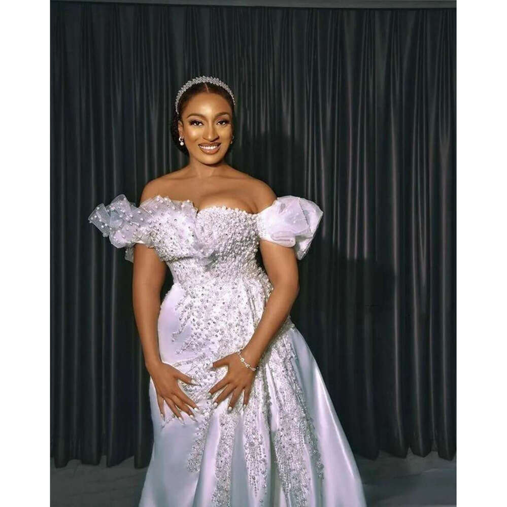 Pearls Mermaid Wedding Dresses Bride Gowns With Detachable Train African Nigerian Off The Shoulder Beaded Applique Vestido De Novia WJY