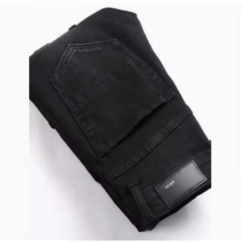 2025 Korean Embroidered Jeans With Pure Black Letter Pattern Fashion Designer Men s High Waist Slim Fit Elastic Denim Pants Tight Casual Pants