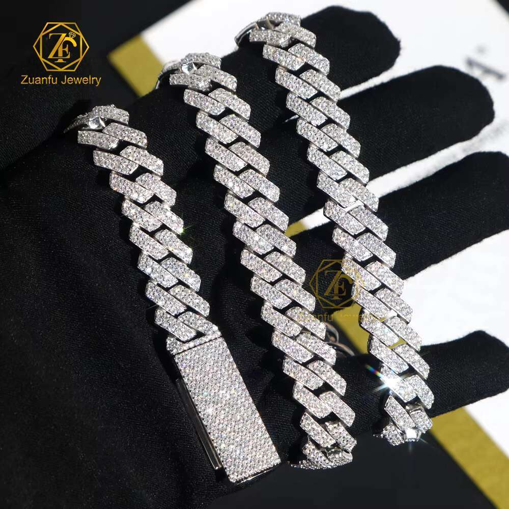 Drop Shipping VVS Moissanite Cuban Chain 10mm 12mm 13mm 15mm Hip Hop Necklace Mens Accessories