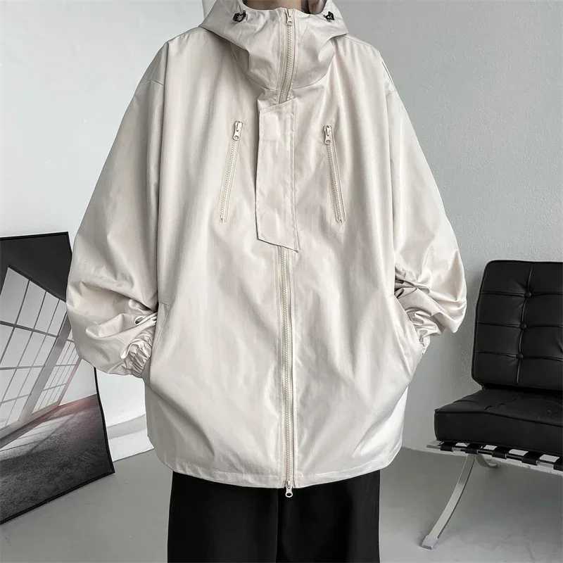 2024 Men Hooded Jacket Men Bomber Jacket Mens Windbreakers Zipper Coats Spring Autumn Loose Cargo Jacket Men Casual SportswearT250311