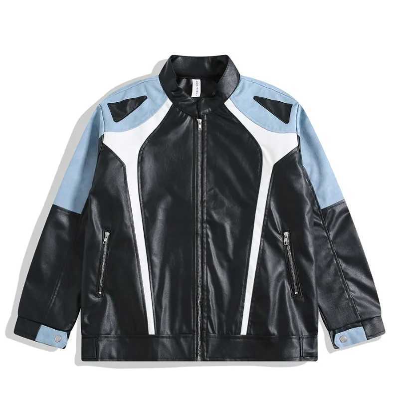 Retro Motorcycle Leather Jacket American Patchwork High Street Lapel Zipper Coats Vintage Hip Hop Coat Trendy Male Clothes TopsT250311