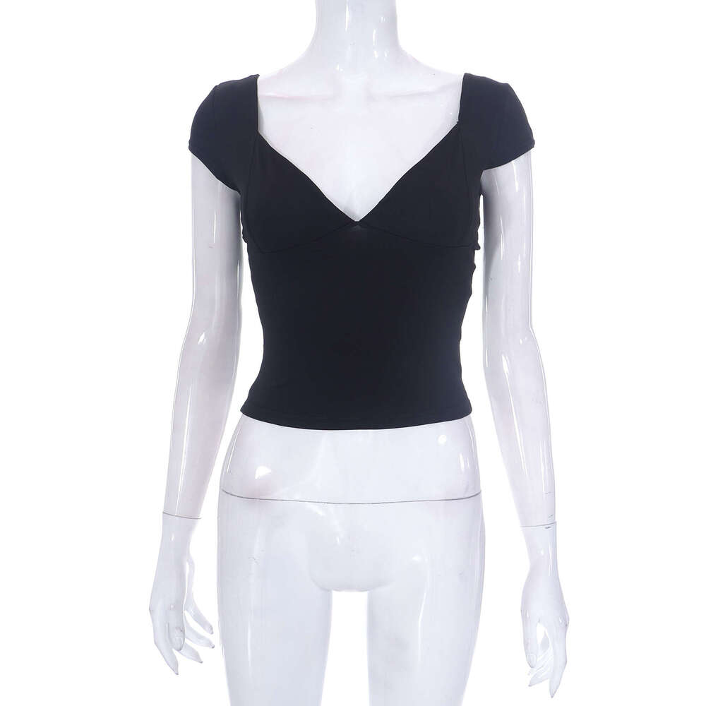 X22TP562 European American women's spring and summer solid color low cut round neck short sleeved top 2025 new item casual versatile fashion clot