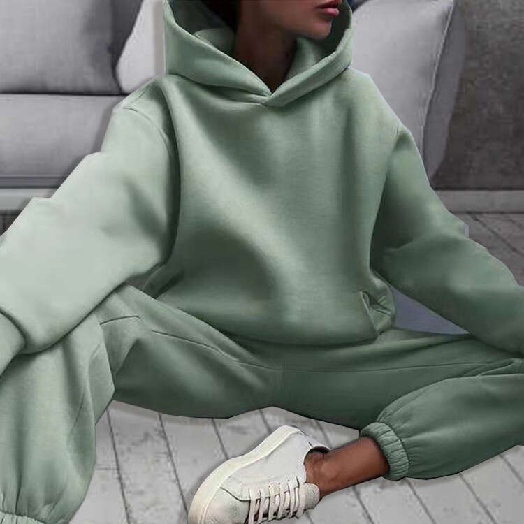 Women's Winter Solid Color Casual Fashion Sports Hoodie Set KLMY