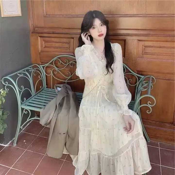 Long Sleeve Floral Chiffon Dress Postpartum Woman Breastfeeding Dress Summer Drawstring Waist Maternity Nursing Dress LactationT250311