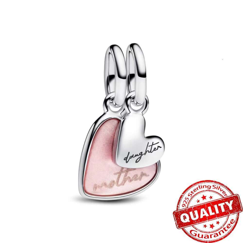 2025 Mother's day Amazing New 925 Sterling Silver Charms Love Mom Daughter Pink Charm Bead Fit S925 Snake Bracelet DIY Valentine's Day Jewel