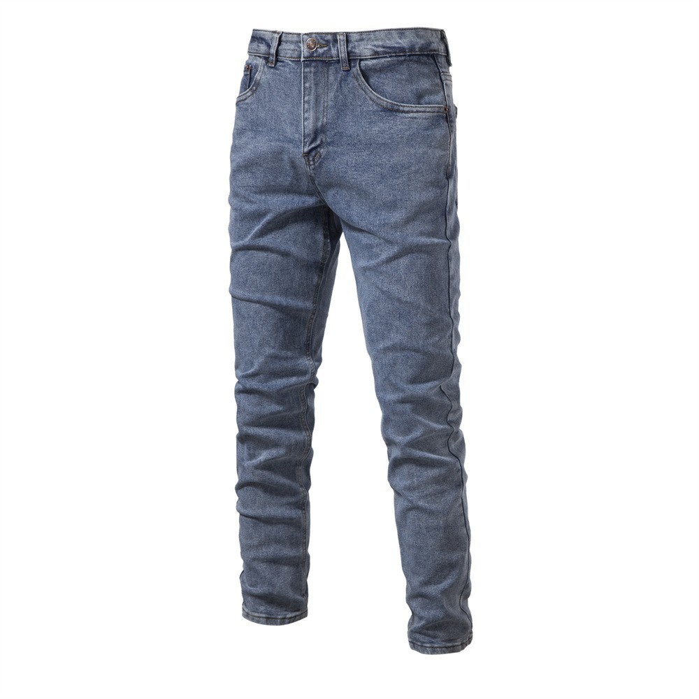2023 Spring And Autumn New Men's Personalized Denim Wash Trend Casual Micro Elastic Straight Leg Pants