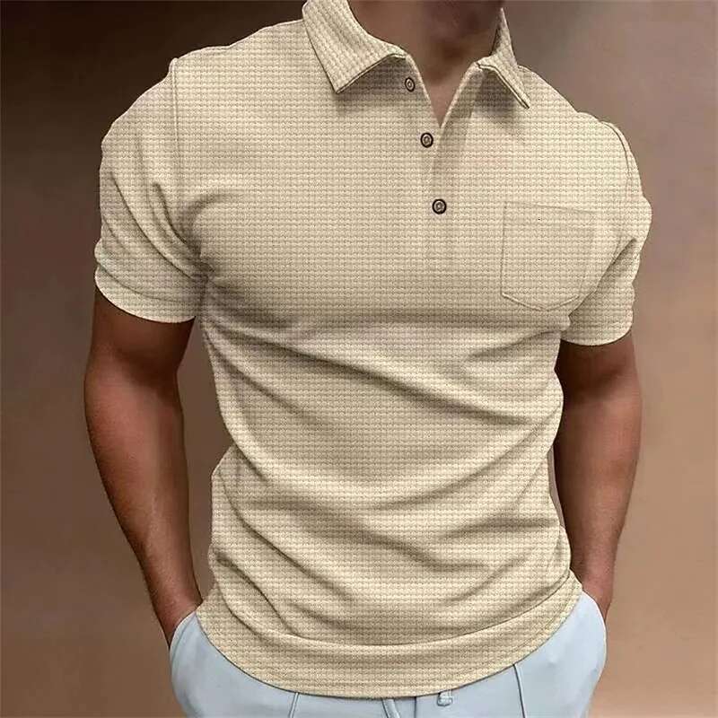 Summer New Cross-Border Europe And The United States Waffle Men's Polo Shirt Short Sleeve Button T-Shirt Top