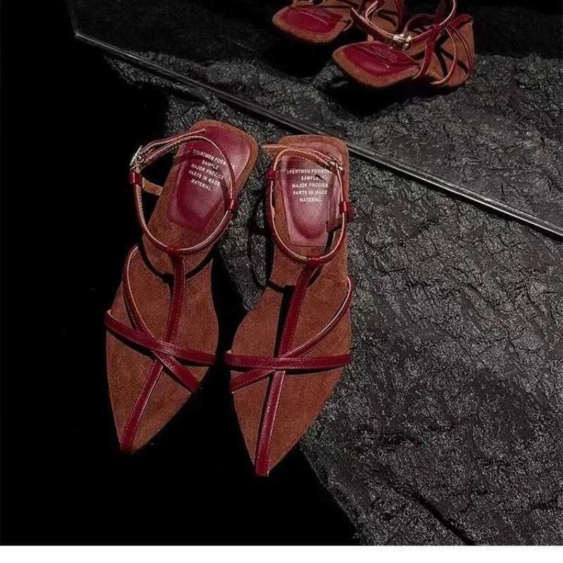 2024 New New Wens Summer High-Heeled Shoes Cowhide Strap Slingback Feminine Wedding Hot Sandals Z250311