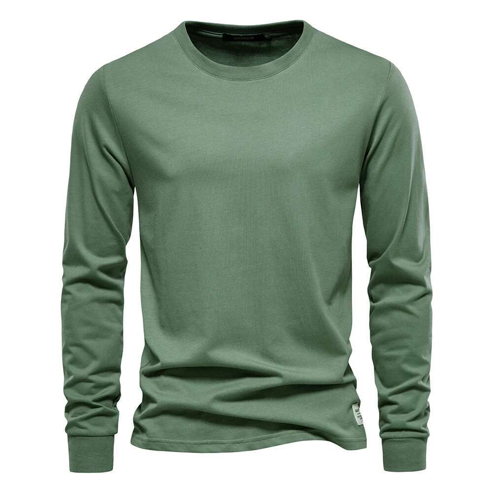 Solid Color Cotton T Shirt Men Casual O-Neck Long Sleeved Mens Tshirts Spring Autumn High Quality Basic T-Shirt Male