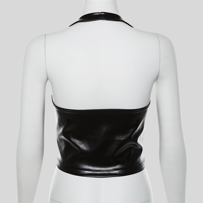 European and American style summer new women's clothing neck lace-up sexy lace-up hollow navel PU small vest women