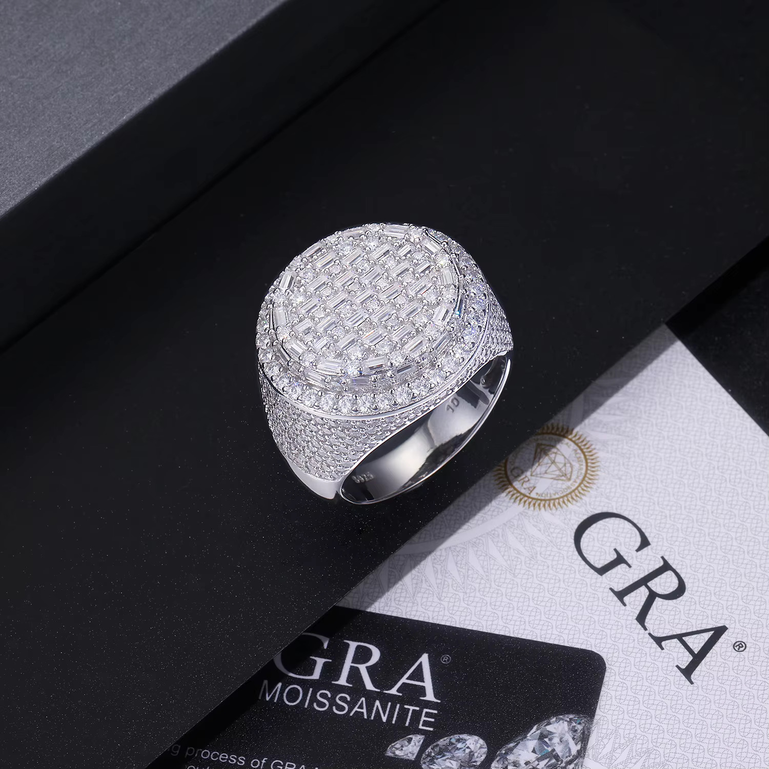 DE Hip Hop Moissanite Men Ring Iced Baguette Moissanite Men Ring Hip Hop Men 925 Silver Moissanite Rings with Certificate