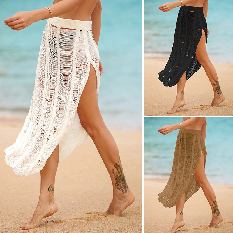 New Sunscreen Sexy Perspective Split Beach Resort Strap Knitted Half Skirt