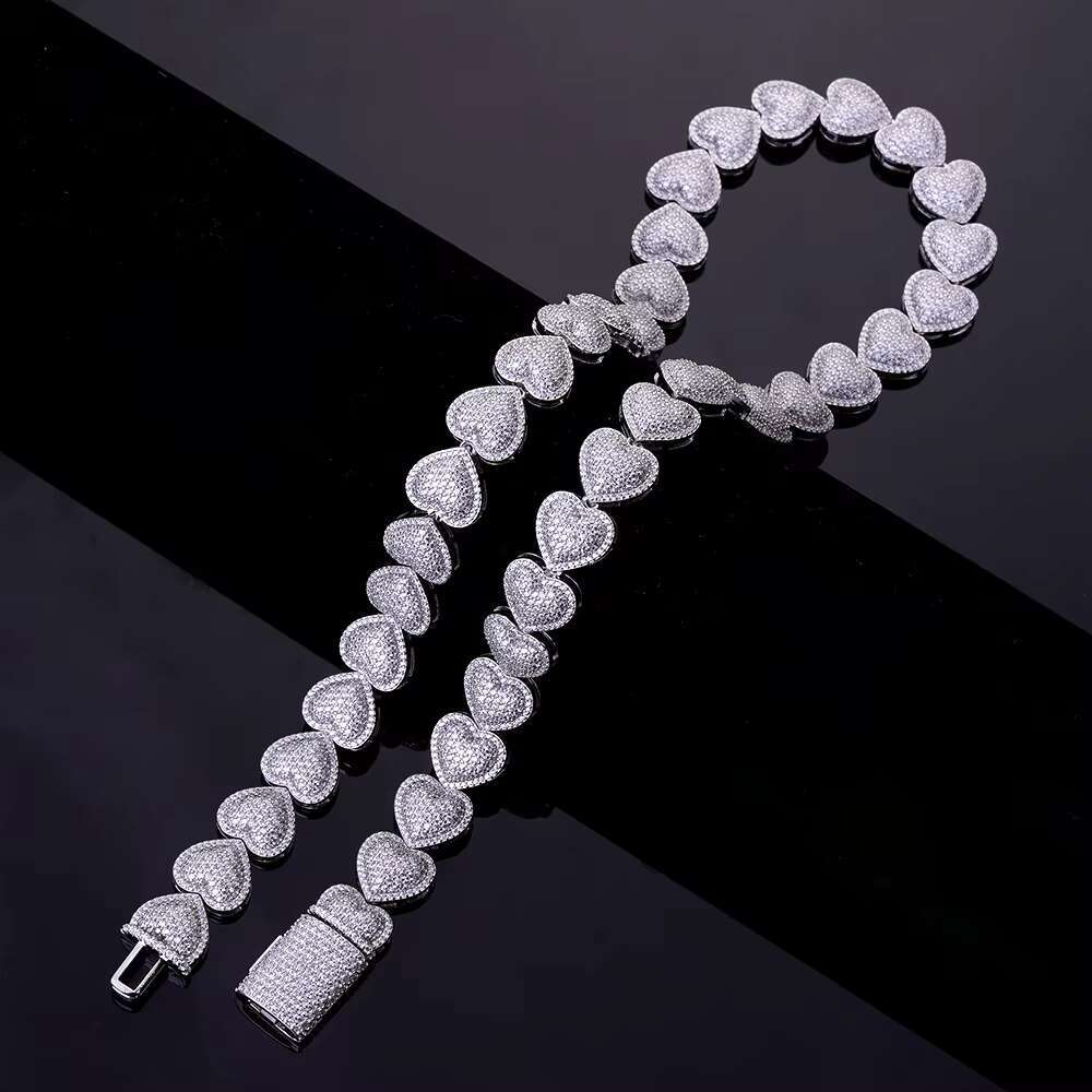 Fashion accessory 22 inch hip-hop ice chain tennis pure sier gold-plated double heart sandstone women's necklace