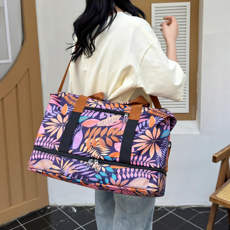 Travel Bag Womens Handbag Flower Print Waterproof Large Size Luggage Fitness Dry Wet Separation Duffle Weekend 250311