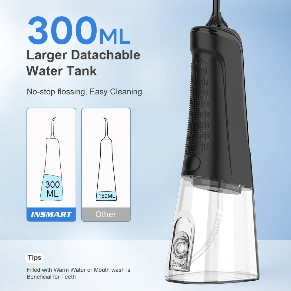 INSMART Oral Irrigator Dental Water Flosser Teeth Waterproof Portable Dental Water Jet Floss 300ML Teeth Cleaner 250310