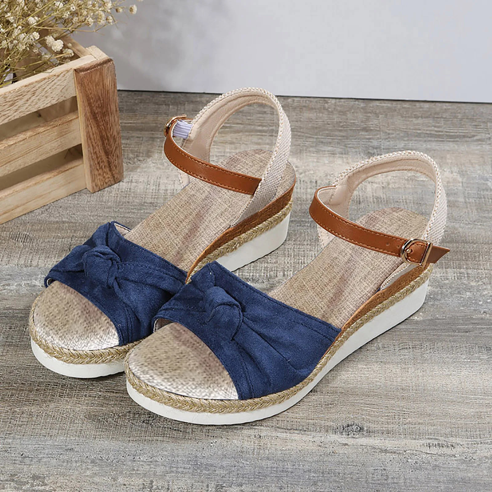 womens sandals summer 2024 Color Block Knot Detail Espadrille Strap Wedge Sandals For Women Casual Open Ladies shoes on sale 250305