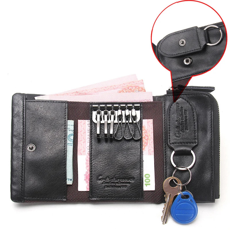 CONTACTs genuine leather mens key wallet small with coin pocket holder 250311