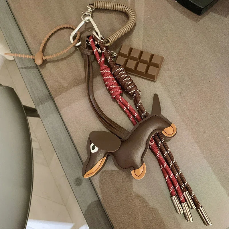 retro woven rope bag pendant highend creative keychain Maillard colorful cute sausage dog accessory 250311