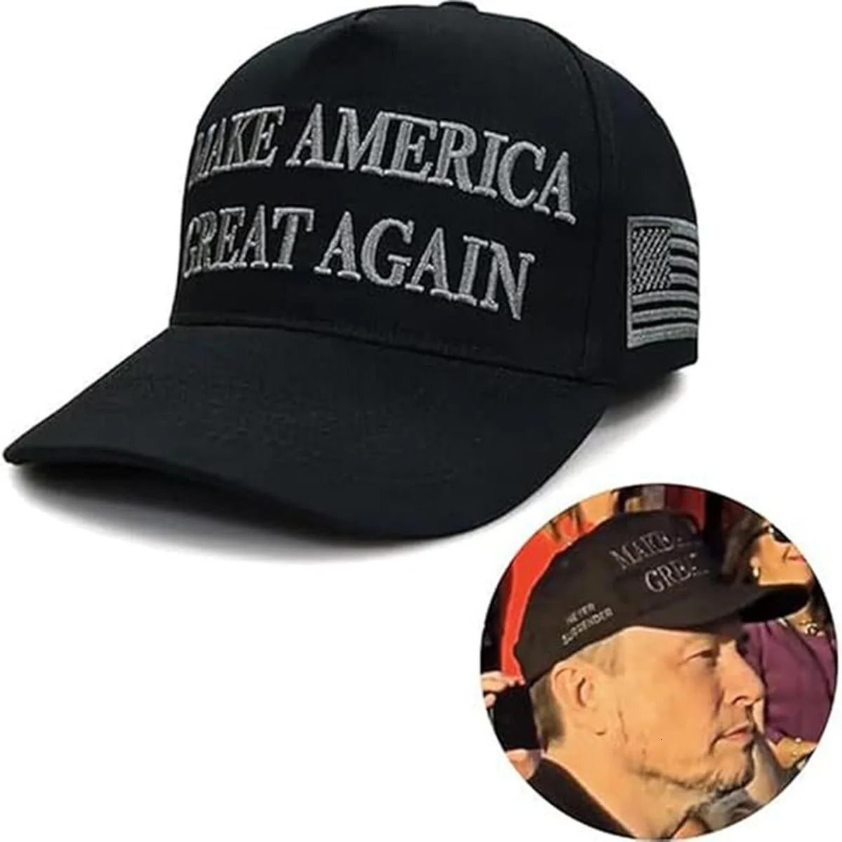 1Pc Black Hat Never Surrender Maga Us Embroidered Adjustable Baseball 250311