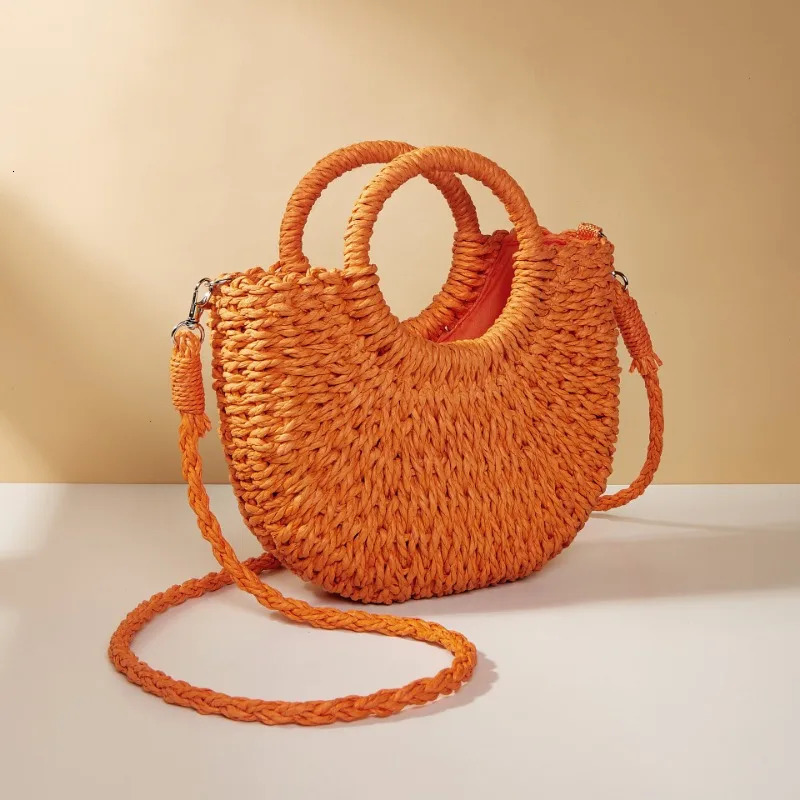 Handwoven Straw Rattan HalfMoon Beach Handbag Large Capacity Women Hollow Out Crossbody Shoulder Bag HalfRound 250311