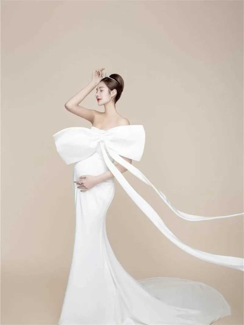 Big Bow Style Maternity Evening Dress For Baby Shower Party Pregnancy Maxi Gown Photography Pregnant Women Photo Shoot Prop X250224