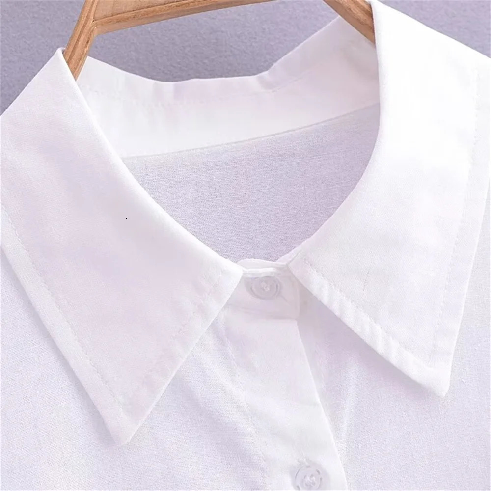 ZAR SpringSummer Womens Pocket Decoration White Loose Slimming Basic Long sleeved Pure Linen Shirt 250311