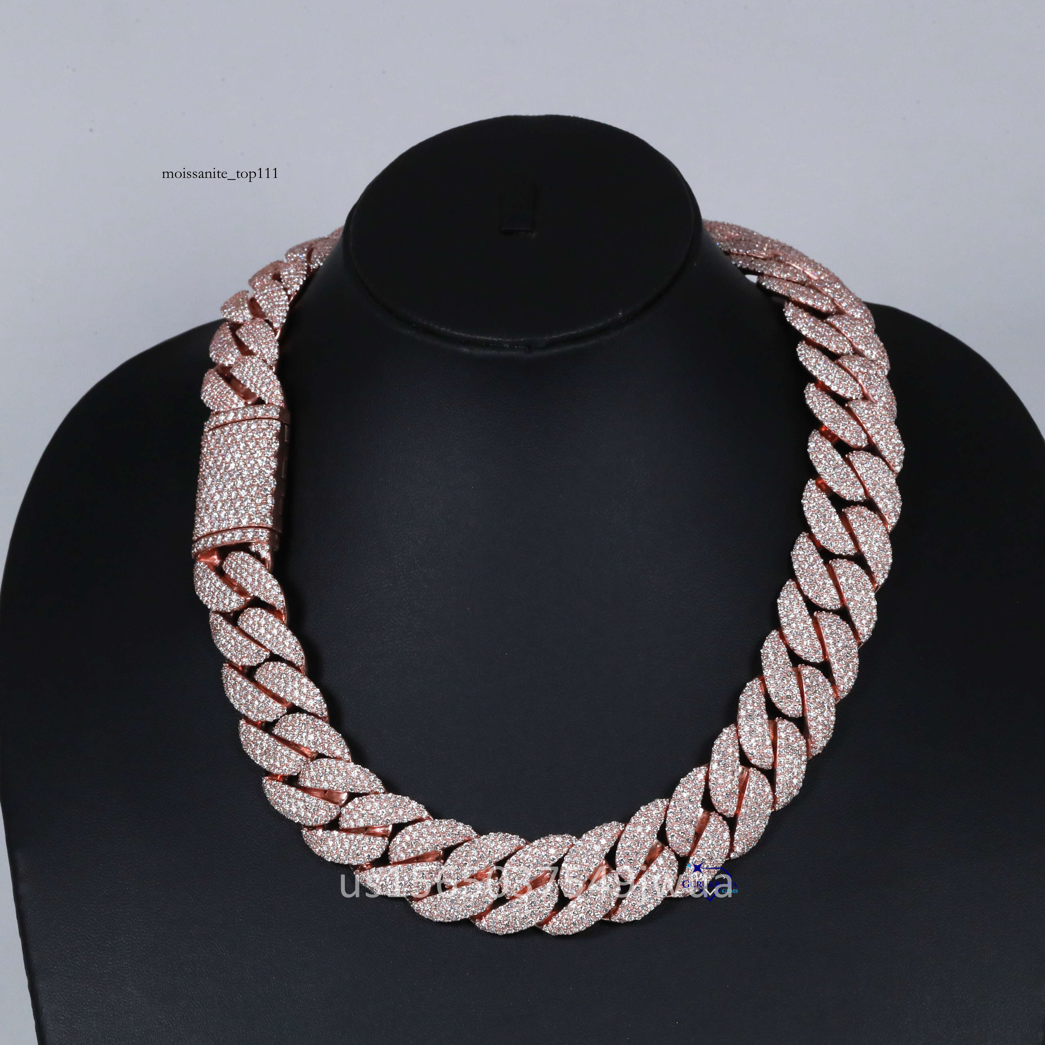 Mens Cuban Chain Crafted in Sterg Sier Featuring Moissanite Sparkg Round Brilliant Cut Dias With VVS Clarity