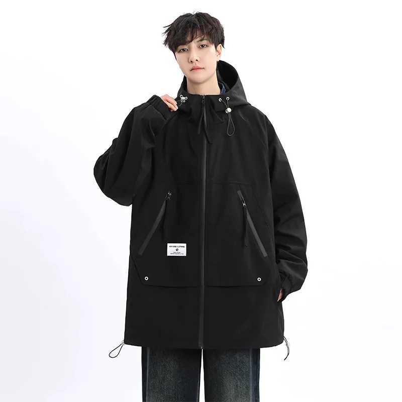 Autumn Mens Jacket Springtime Trendy Streetwear Coat Fashion Outerwear Hooded Solid Color Men Jackets Korean Version ClothingT250311