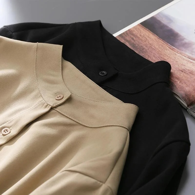 Womens Spring Autumn Style Blouses Shirt Lady Long Lantern Sleeve Stand Collar Loose Blouse Tops DF4847 250311
