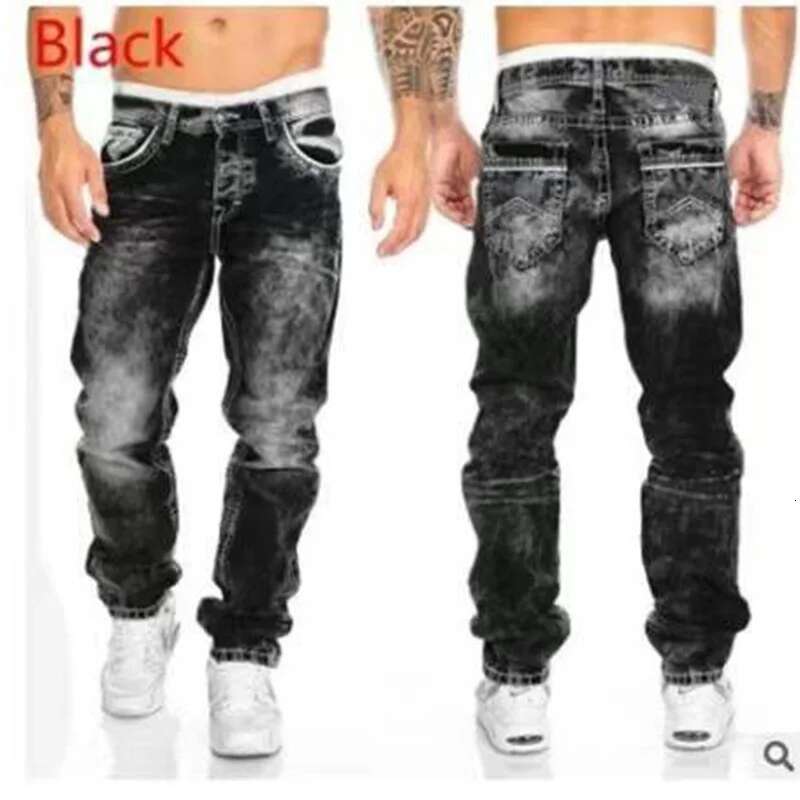 Retro Washed Straight Leg Hip-hop Fashion Designer Men s Streetwear Casual Denim Work Pants Spring And Autumn Zipper Printed Elastic Jeans 2025 New It
