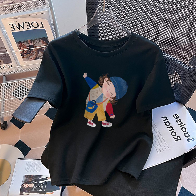 2025 New Cotton Short Sleeve Designer Women's Summer Loose Round Neck Versatile Printed Front Shoulder Half Sleeve T-shirt Top1