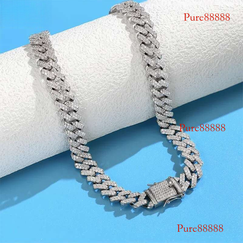 12mm Iced Cuban Hiphop Men Jewelry Sterg Sier D VVS Moissanite Miami k Necklace Pass Test