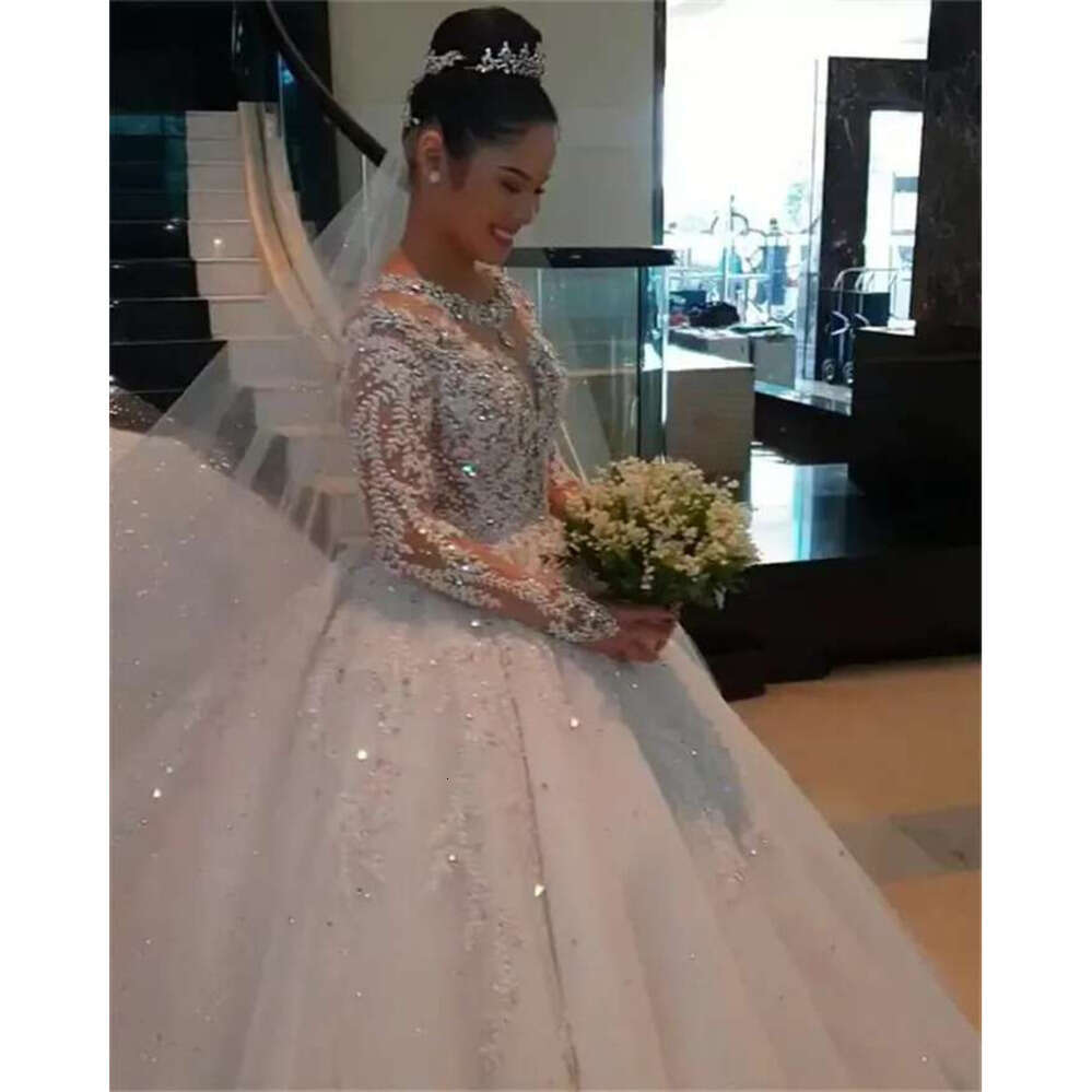 Pcs One Urious Beadings Appliques Ball Gown Wedding Dresses Sexy Sheer Sleeves Beads Ruched Long Train Bridal Gowns