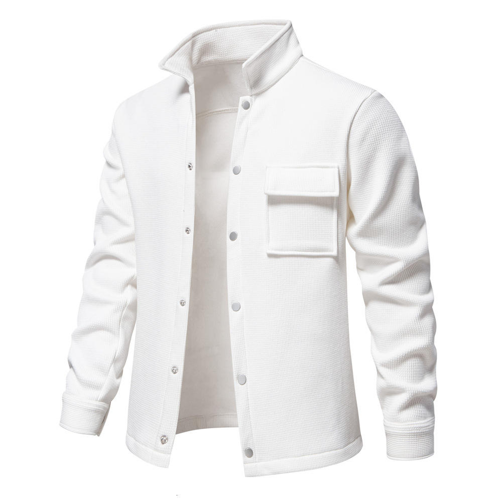 fashion Autumn/spring New Collection With Velvet And Thickened Waffle Men, Flip Collar Cardigan Pocket Jacket, Top For Men