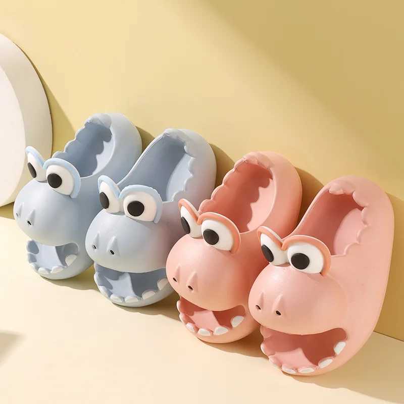 Kids Summer Slippers Boys Girls Shoes 3D Cute Cartoon Dinosaur Slippers Antiskid Thick Bottom Children Light Beach Play SandalsT250311