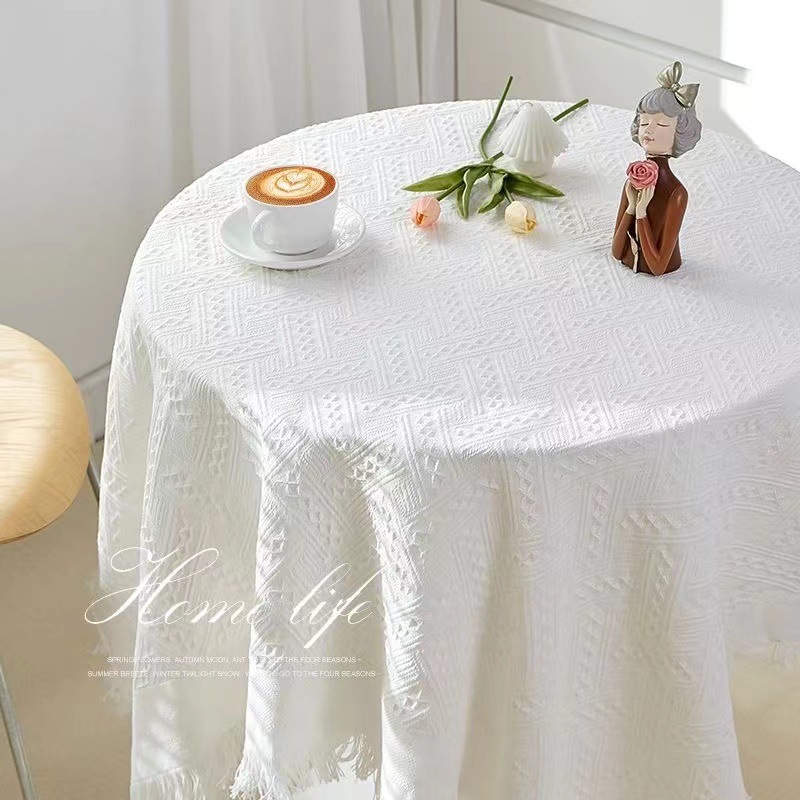 White Premium Coffee Table Round Table Tablecloth Bedside Table Book Tablecloth