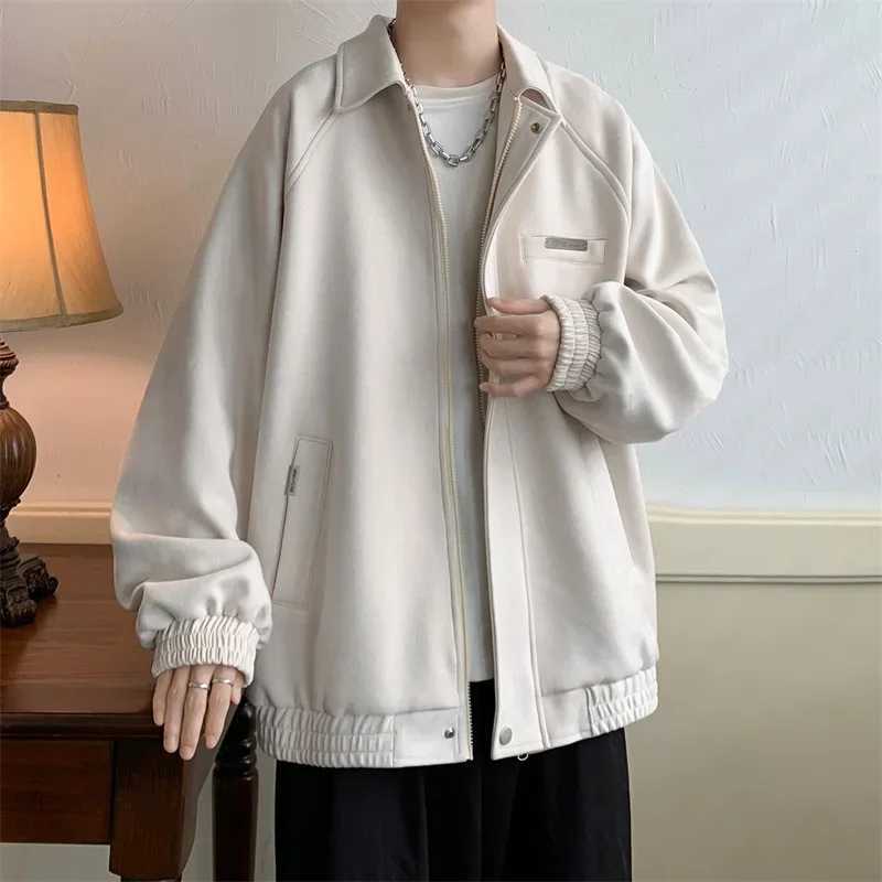 American Retro Lapel Suede Bomber Jackets Mens Spring Casual Loose Zipper Cargo Jacket High Street Fashion Y2K Cardigan CoatsT250311