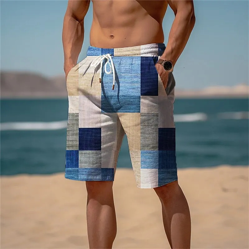 Summer Hawaiian Beach Shorts Holiday Casual Colorful Plaid Print Sportswear Quick Drying Trunks Ice Shorts Hawaii Swimsuit 250310