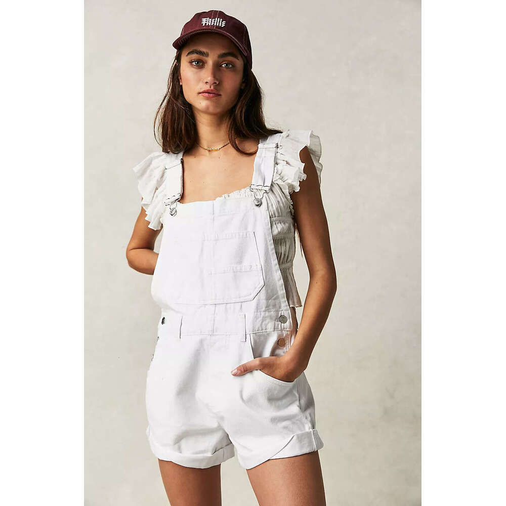 Loose fitting multi pocket shoulder strap jeans from Europe America, women's 2025 new style, chic and elegant clothing