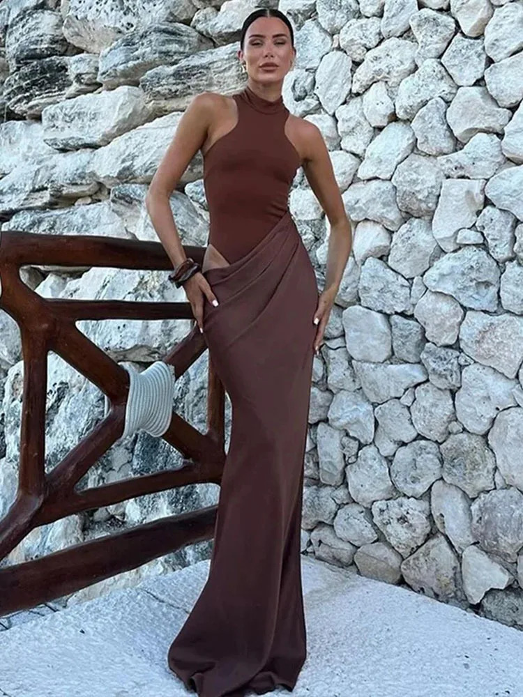 JULISSA MO Satin Sexy Hollow Out Women Maxi Dress Black Sleeveless High Waist Female Autumn Skinny Elegant Party Clubwear 250311