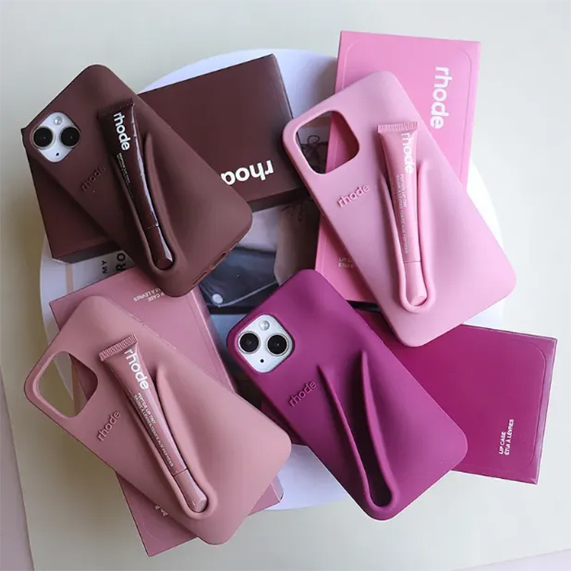 rhode phone case Lipstick Portable Case Design Lip Gloss Lipstick Lip Balm 3D Make-Up Silicone Phone Case for iPhone 16 15 14 13 12 Pro Max Holder Cov