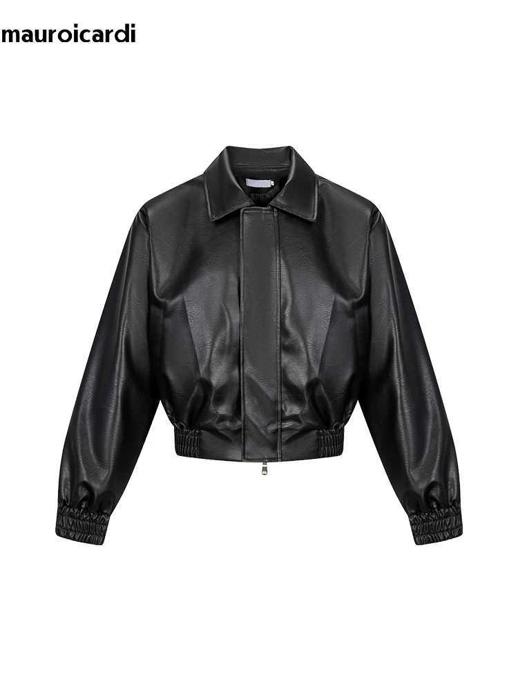 Mauroicardi Spring Autumn Cool Oversized Short Black Soft Pu Leather Jacket Men Zipper Luxury Designer American Vintage ClothesT250311